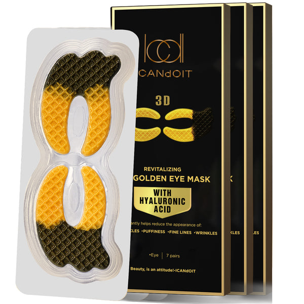 ICANdOIT-24K Golden Hydrogel Collagen Eye Mask,helps reduce the appearance of Dark circles,Puffiness,fine lines,Anti Wrinkles,one day one pair, 3 boxes with 21 pairs