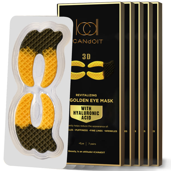 ICANdOIT-24K Golden Hydrogel Collagen Eye Mask,helps reduce the appearance of Dark circles,Puffiness,fine lines,Anti Wrinkles,one day one pair, 5 boxes with 35 pairs