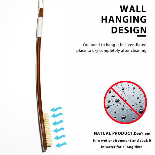 ICANdOIT-17.71Inch Natural Boar Bristles Anti-Slip Curved Long Handle Bath Brush,Bent Handle Shower Scrubber for Exfoliating,Shower Back Brush